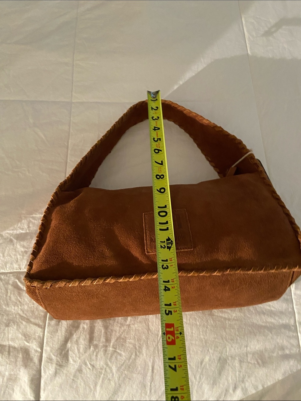 Haute Hippie Cognac Suede Woven-Trim Shoulder Bag - Picture 4 of 12